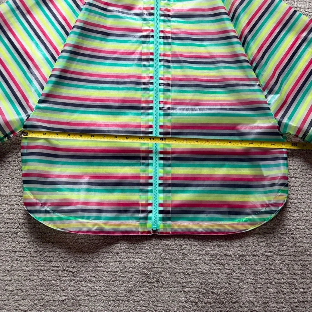 Gap Kids Rain Poncho Kids‎ XXL Multi Stripe Teal Pink Yellow Waterproof Hood Zip